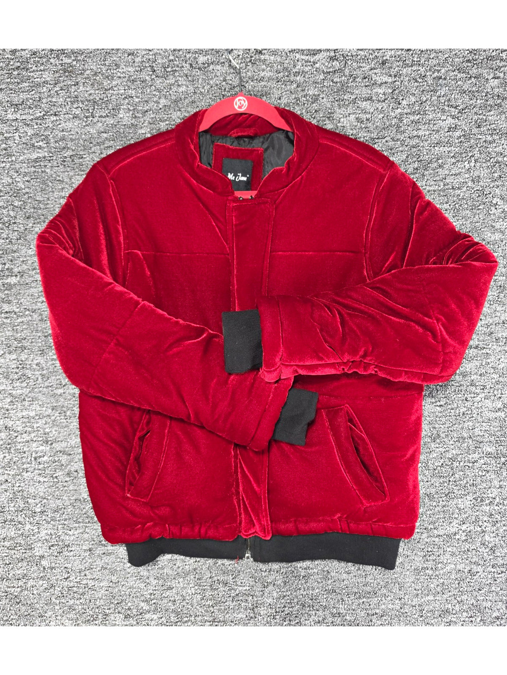 Me Jane Boy's Red/Black Bomber Jacket Full Zip Pockets Band Collar Size M